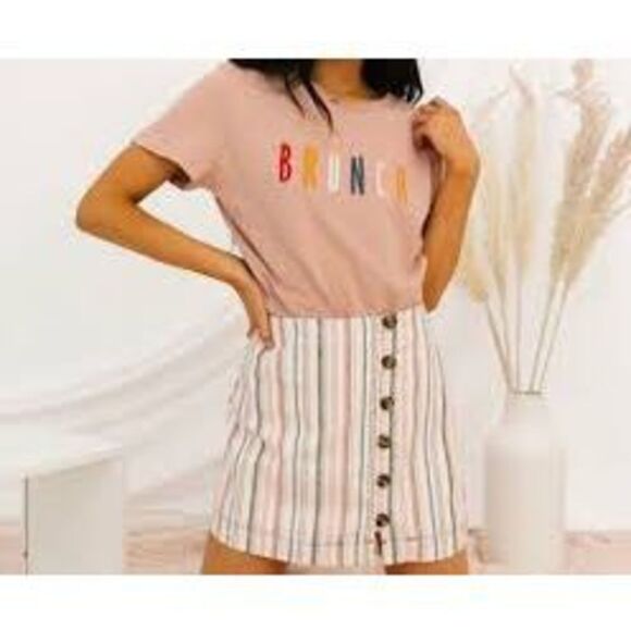 Blank Paige Brunch rainbow embroidered L basic tee - Picture 1 of 4